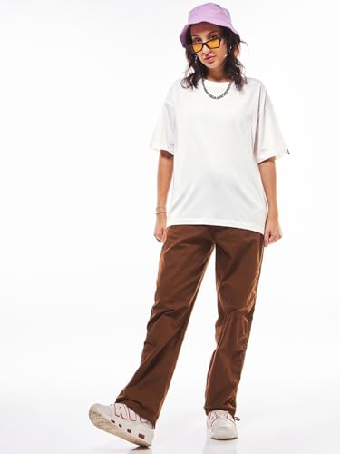 Image of Bewakoof Women's Solid Oversized Fit Half Sleeve Round Neck Cotton Jersey T-Shirt