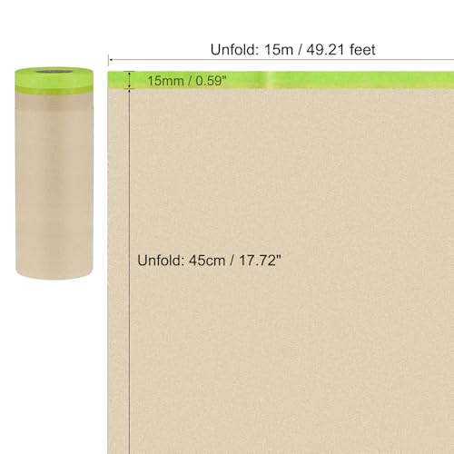 Image of uxcell Pre-Taped Masking Paper 18 Inch x 49 Feet Brown Paper High-Tack Tape Painters Masking Film for Painting Automotive Floor Protection and Covering, Green