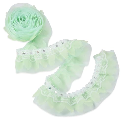Spritewelry 2M Pleated Chiffon Lace Trim 2-Layer Gathered Ruffle Trim Edging Trimmings Fabric Ribbon for DIY Sewing Crafts Costume Applique Decor 50mm - Image 2