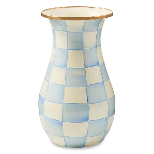 MACKENZIE-CHILDS Enamel Tall Vase Green-and-White Emerald Check | Hand-painted design decorative flower vase and bouquet holder made from enameled steel 6 dia. x 10 H product thumbnail 10