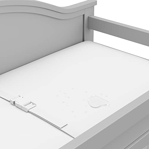 Image of Graco Story Changing Table with Water-Resistant Pad - GREENGUARD Gold Certified Baby Changing Station with Safety Strap, 2 Open Shelves, and a Nursery Must-Have Design (Pebble Gray)