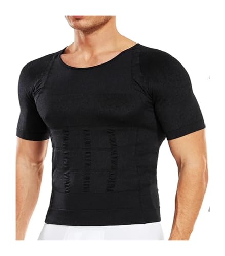 VCSZYAFX Hombres adelgazantes Body Shaper compresión Camisa Delgada Shapewear Shapers Barriga Reductor Tops Cintura Trainer Shapewear para Deporte Fitness(Black,XL)