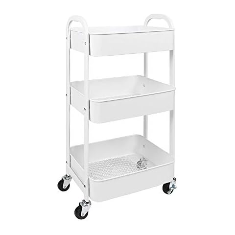 MAX Houser 3-Tier Rolling Utility Cart with Caster Wheels,Easy Assembly, for Kitchen, Bathroom (White) Cover