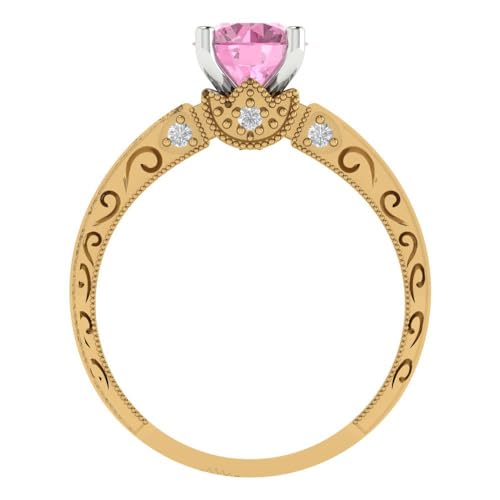 Clara Pucci 1.8 Brilliant Round Cut Solitaire Pink Simulated Diamond Accent Art Deco Bridal Wedding Statement ring Solid 18K 2 tone Gold4