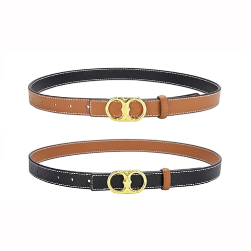Women Reversible Leather Belt for Jeans Pants,Fashion Gold Buckle Ladies Dress Belt