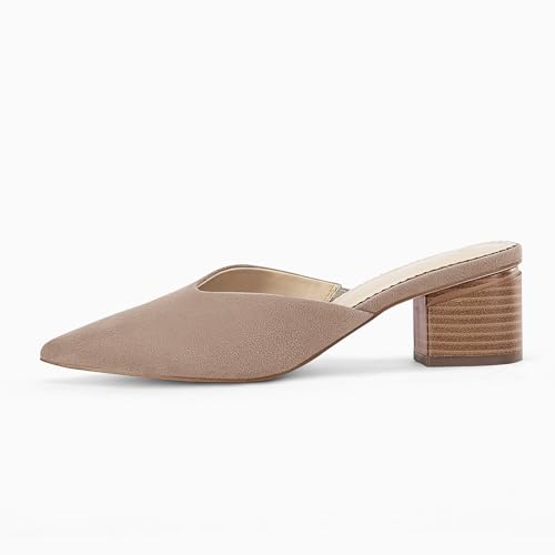 Image of Coutgo Womens Pointed Toe V Cut Mules Chunky Block Heels Slip On Clogs Fashion Office Slides Shoes