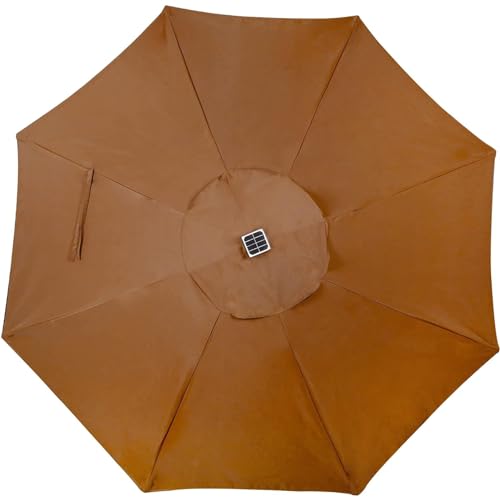 Image of Blissun 9 ft Solar Umbrella 32 LED Lighted Patio Umbrella Table Market Umbrella with Tilt and Crank Outdoor Umbrella for Garden, Deck, Backyard, Pool and Beach, Brown