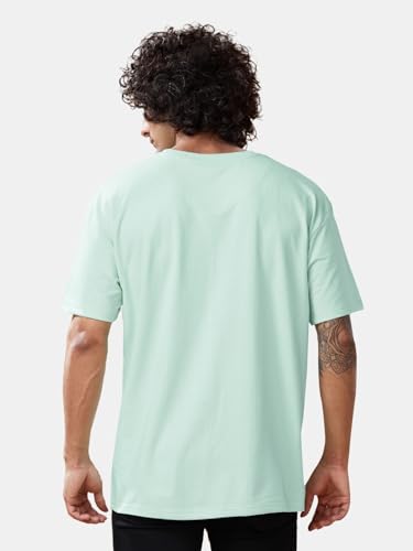 Image of crazymonk Oversized Baggy Fit Drop Shoulder Half Sleeves Round Neck Solid Pure Cotton T-Shirt for Men