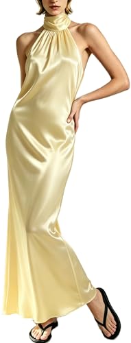 Image of Yiulangde Women's Backless Smocked Maxi Dress Sexy Spaghetti Strap Cut Out Flowy Beach Long Dress Vacation Casual Sundresses