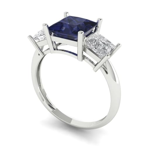 Clara Pucci 2.62 ct Princess Cut Created Blue Sapphire 18K White Gold Three-Stone Wedding Engagement Bridal Promise Ring2