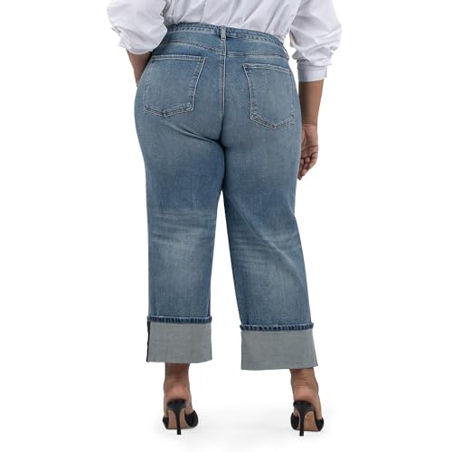 KUT from the Kloth Women's Plus Size Sienna High Rise Wide Leg-roll Up 5"3