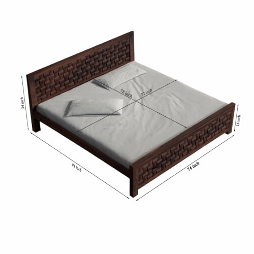 Image of Classic Niwar Style Sheesham Wood King Size Bed Without Storage (81x74 Inch) | Wooden Double Bed Cot for Bedroom Furniture | Modern Palang Bed | Walnut Finish