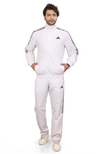 Image of Adidas Men Training Mock Collar Long Sleeve Track Suit - Regular Fit Polyester Activewear Set Lightweight, Breathable Sportswear track suit for Gym, Running, Fitness, Casual For Fall Winter