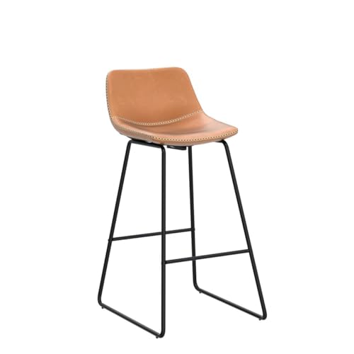 Image of HeuGah Whiskey Brown Bar Stools Set of 3, 26 Inch Counter Height Stools with Back for Kitchen Island, Faux Leather Upholstery, Metal Base