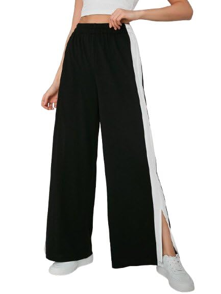Adidas Womenâ€™s Stylish Wide Leg Lounge Trousers with Side Stripe Slit High Waist Palazzo Sweatpants Soft Stretch Athletic Yoga Pants for Walking Running Travel and Everyday - 1 Pc in neutral