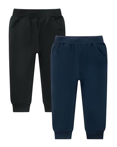 Image of GFQLONG Toddler Boys 2 Pack Cotton Active Jogger Sweatpants,Kids Casual Athletic Solid Pocket Pull On Pants