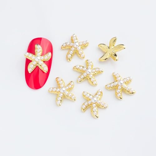 qbodp 20 Pcs Nail Charms, Fashion Nail Ornaments, Pearl Starfish Decorations for Nail, Nail Supplies Nail Art Decoration Accessories,Gold