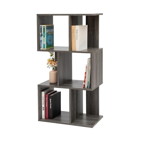 Scaffale poster con 3 a forma di S Facile montaggio Design Moderno Modularee Ufficio Soggiorno Biblioteca - Display Shelf SRK-W3 - Quercia grigio