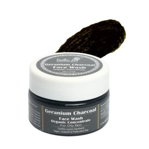 Rustic Art Organic Geranium Charcoal Face Wash | Deep Pore Cleansing for Oily Skin | Activated Charcoal | 50g Pack of 2
