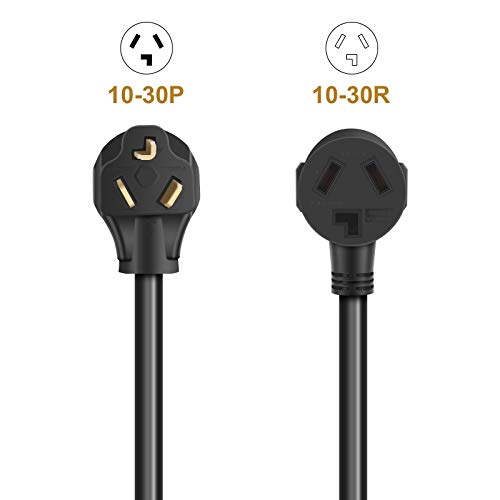 10Ft 3 Prong Dryer Extension Cord, 30 Amp Nema 10-30P To 10-30R Ev Extension Cord For Dryer Power Extension And Level 2 Ev Charging, 125V/250V 10 Awg Stw Etl Listed (Black) #TOP5
