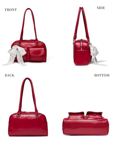 Image of Y2K Shoulder Purses for Women Trendy - PU Leather Retro Boston Handbag, Lightweight and Versatile for Work and Travel