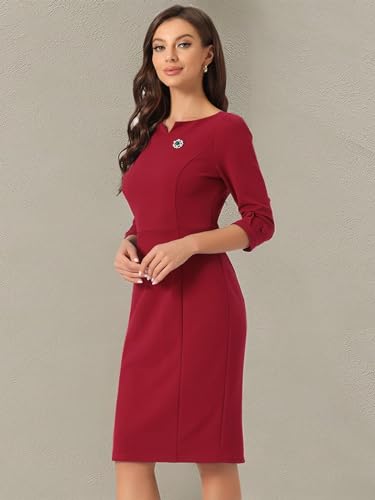 Image of Allegra K Work Dress for Women 3 /4 Sleeve Boat Neck Back Slit Sheath 2026 Professional Bodycon Business Casual Dresses