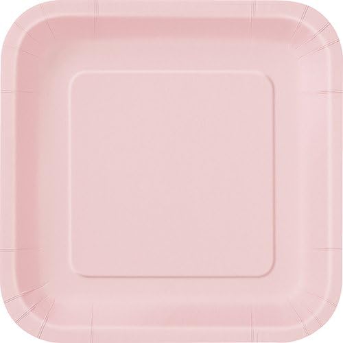 Square Light Pink Paper Plates, 14ct