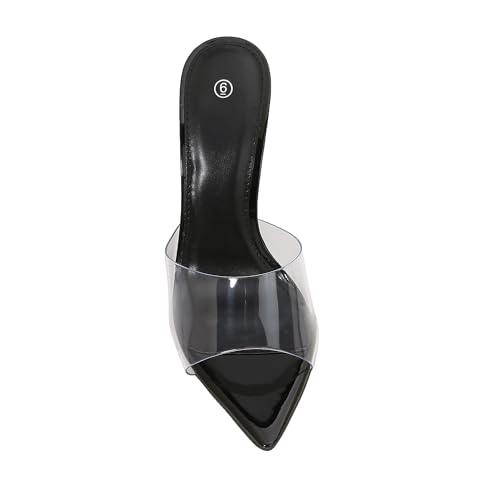 Image of Women Clear Pointed Toe Sandals Stiletto Heels Transparent Strap High Heels Slip on Mules for Women