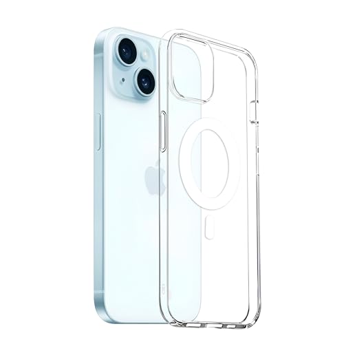 Image of Prolet Anti- Yellow Crystal Clear Hard Case Cover Compatible with iPhone 15 with Magnetic Mag-Safe Wireless Charging Support, Shockproof Hard Back Cover (Transparent)