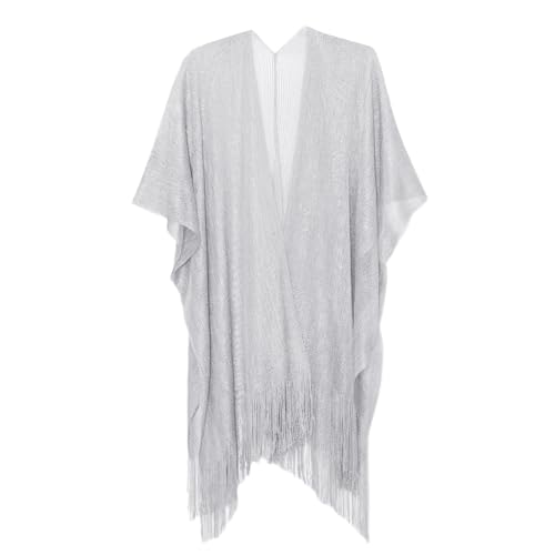 Nonakgado Silver Shawls for Women-Sparkle Metallic Evening Wrap for Guest formal Dresses Beach Cardigan Shawl for Swimsuit (Silver)