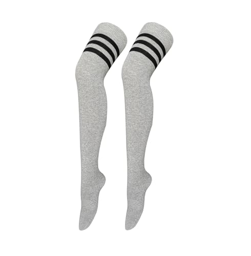 Image of Bestjybt Women Thigh High Socks Cotton Warm Striped Over Knee High Socks | Well-made Not Sheer Thick Leg Warmers Long Knee High Boot Socks Comfortable Thigh-friendly Stay up Fit Well