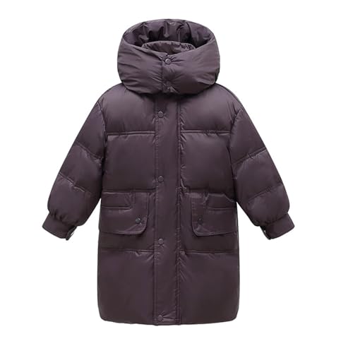 Girls Mid Puffer Jacket Quilted Button Hooded Coat Fleece Thickened Winter Warm Jacket with Pockets Soft Comfy Coat