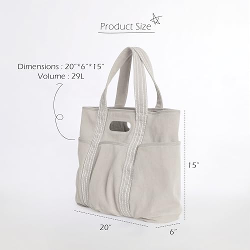 Image of ODODOS 29L Oversized Canvas Tote Bag Large Capacity Open Top Shoulder Bags for Gym Workout Shopping Beach Travel, Light Grey