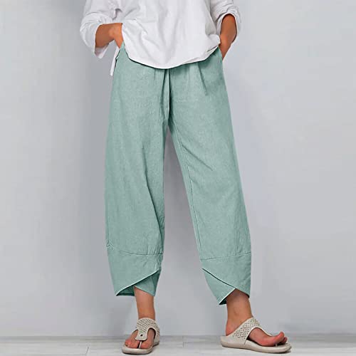 Women's Cotton Linen Capri Pants Casual Cropped Baggy Trousers Comfy Loose Palazzo Lounge Pants with Pockets2