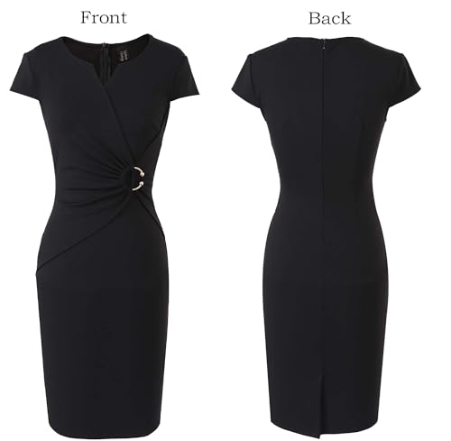 Image of VFSHOW Womens Elegant Notch V Neck Ruched Work Office Business Church Bodycon Sheath Dress