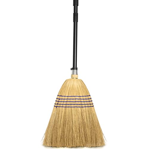 TidyBliss Corn Broom Heavy Duty 59 inches Tall Household Indoor Outdoor Natural Straw Brush for Sweeping Garden Garage Yard Porch Patio Sidewalk Concrete Stone Floors