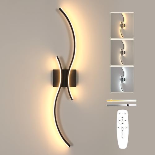 Comely Applique Murale Intérieur Noir, 32W 3600LM Lampe Murale Dimmable avec Télécommande, 80CM Luminaire Mural en Aluminium pour Chambre Salon Escalier...