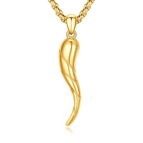 Italian Horn Necklace 925 Sterling Silver Cornicello Lucky Pendant Necklaces Jewelry for Men Women with 316L Stainless Steel Chain and Gifts Box