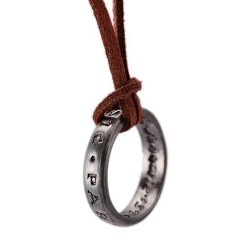 Unisex Uncharted 4 Nathan Drake Ring Pendant Necklace with Adjustable Brown Leather Chain