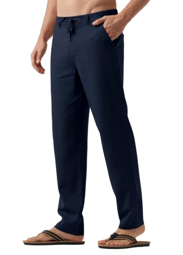 Image of Willit Men's Linen Pants Casual Lightweight Drawstring 29 inch 30 inch 32 inch