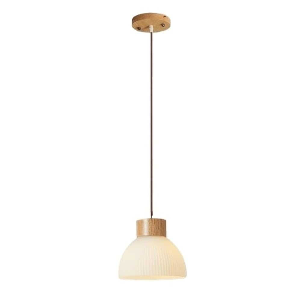 Granestner Scandinavian Style Cream Glass Pendant Light Fixture - Adjustable Height E27 Chandelier for Kitchen, Dining Room, and Bedroom(Single Lamp Head)