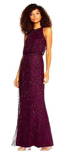 Image of Adrianna Papell Womens Halter Blouson Beaded Gown