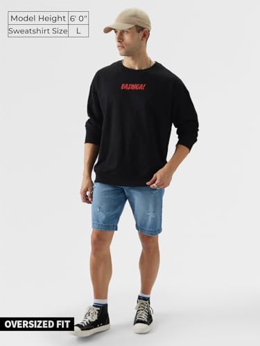 Image of The Souled Store Official The Big Bang Theory: Doodle Men Full Sleeve Graphic Printed Cotton and Polyester Black Color Oversized Sweatshirts