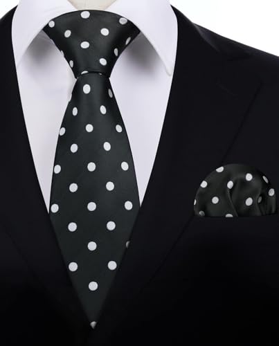 Image of HISDERN Polka Dot Ties for Men Classic Silk Ties and Pocket Square Formal Business Necktie Handkerchief Wedding Party