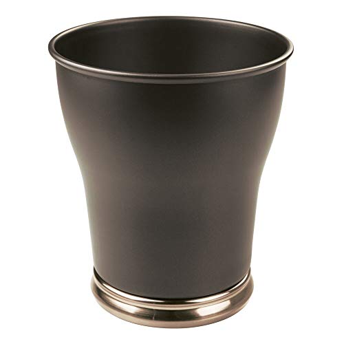 mDesign Decorative Metal Small Trash Can Wastebasket Garbage Container Bin - for Bathrooms Powder Rooms Kitchens Home Offices - Modern Curved Design - Pearl BronzeChampagne
