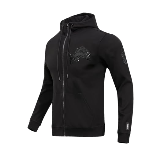 Pro Standard Mens NFL Detroit Lions Classic Triple Black Full Zip Hoodie L - Image 3