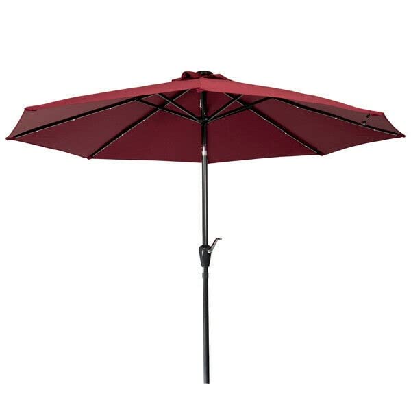 Garden Parasol 2.7M Parasol Parasol Outdoor Solar Parasol z 24 -LED światłami, przechylnymi i korbą na patio parasol ogrodowy Parasol Sun Shade