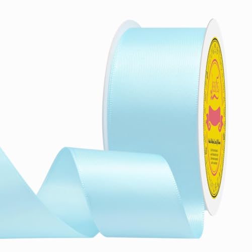 Image of Double Face Light Blue Satin Ribbon 1-1 /2 inch X 25 Yards Polyester Light Blue Ribbon for Gift Wrapping Very Suitable for Weddings Party Hair Bow Invitation Decorations and More
