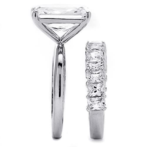 PalmBeach Platinum-Plated Emerald Cut Cubic Zirconia Bridal Ring Set Sizes 6-102