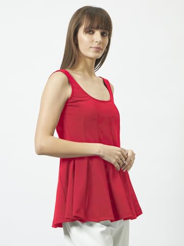 Image of Trend Arrest.ed Women's Polyester Sculpt Flare Top | Stretchable Sleeveless Fit & Flare Blouse with Scoop Back